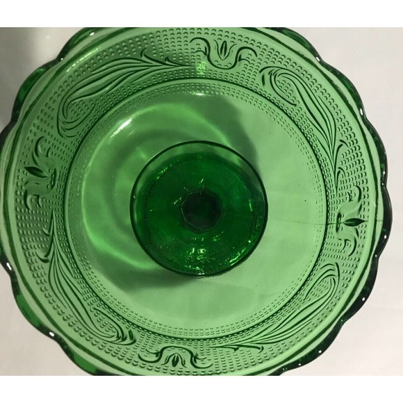 Vintage Green Glass Scalloped Edge Footed Compote 1960/E.O Brody Signed MCM Bowl - Picture 4 of 7